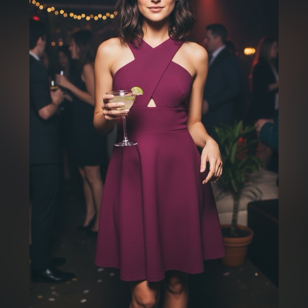 Likely Plum Cutout Criss Cross Skater Dress